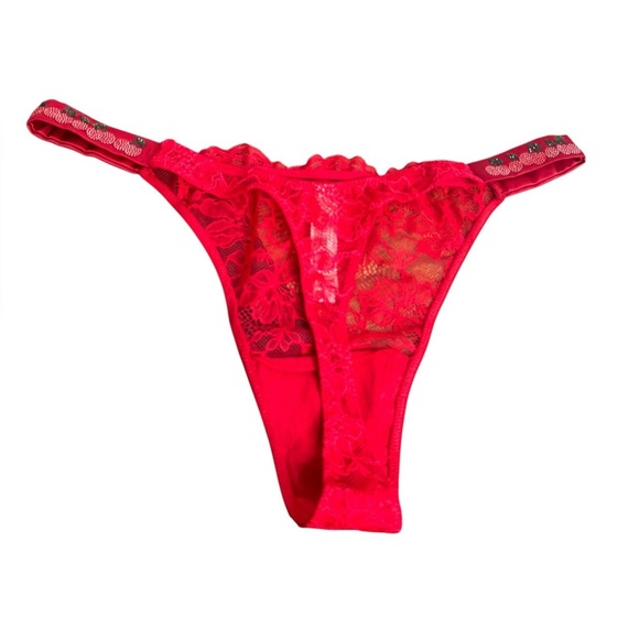 Victoria's Secret Shine Strap Lace Thong Panty Red - Picture 3 of 8
